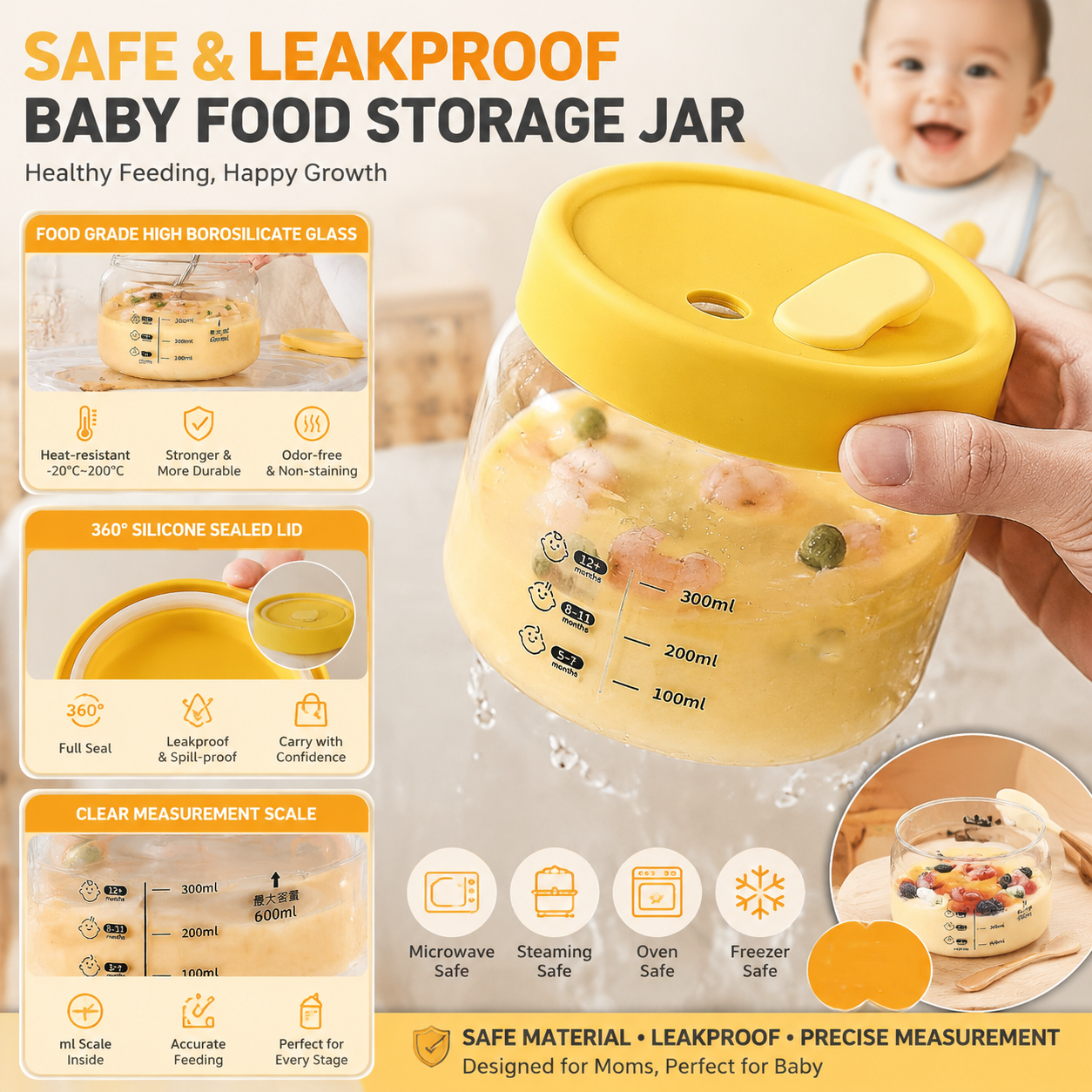 Baby Food Prep Containers - High Borosilicate Glass Baby Food Storage