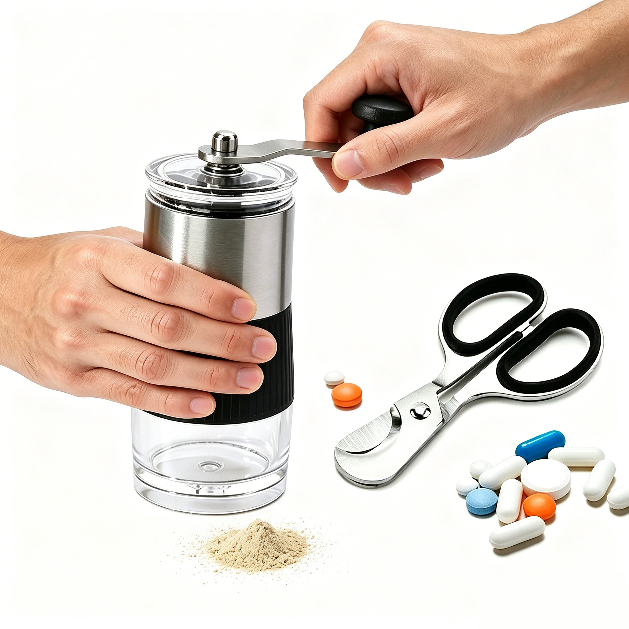 Pill Crusher with Pill Cutter  - Baby Food Scissors ulasan dan harga