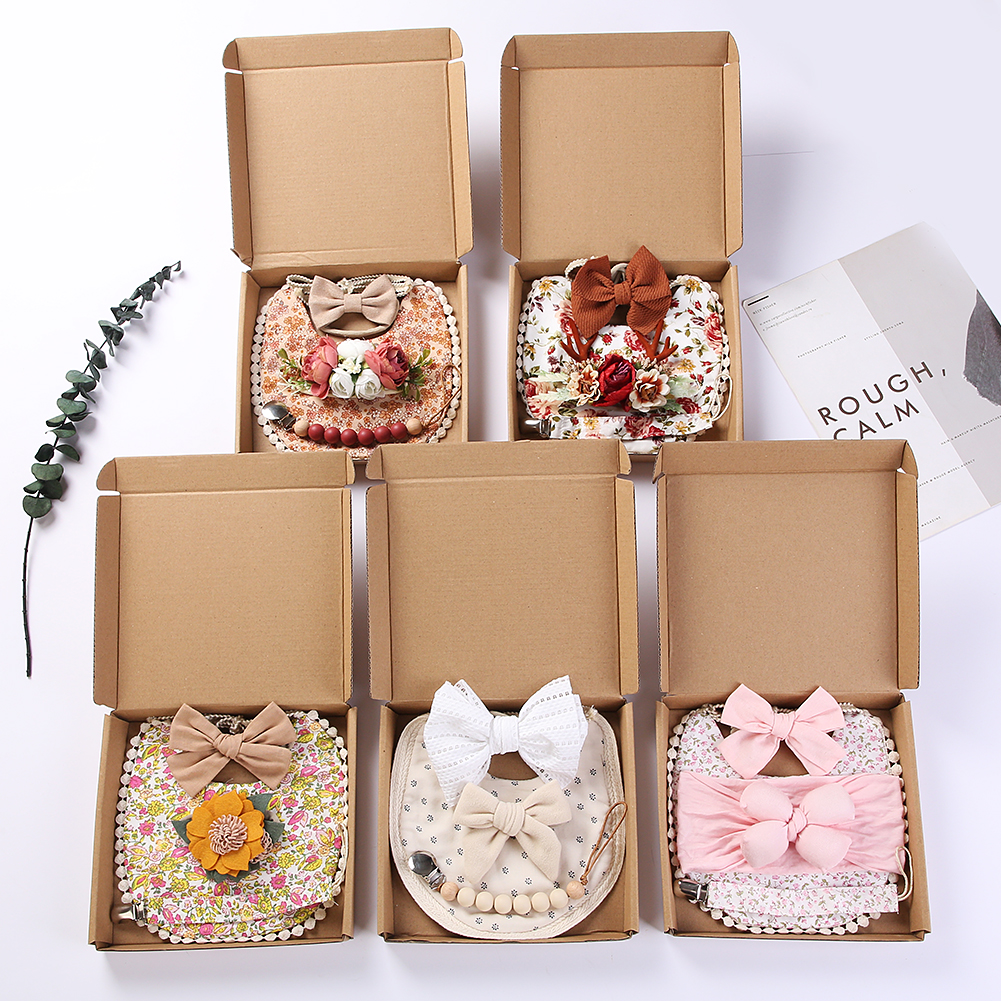 4Pcs/Set Flower Print Baby Bib - Baby Food Set ulasan dan harga